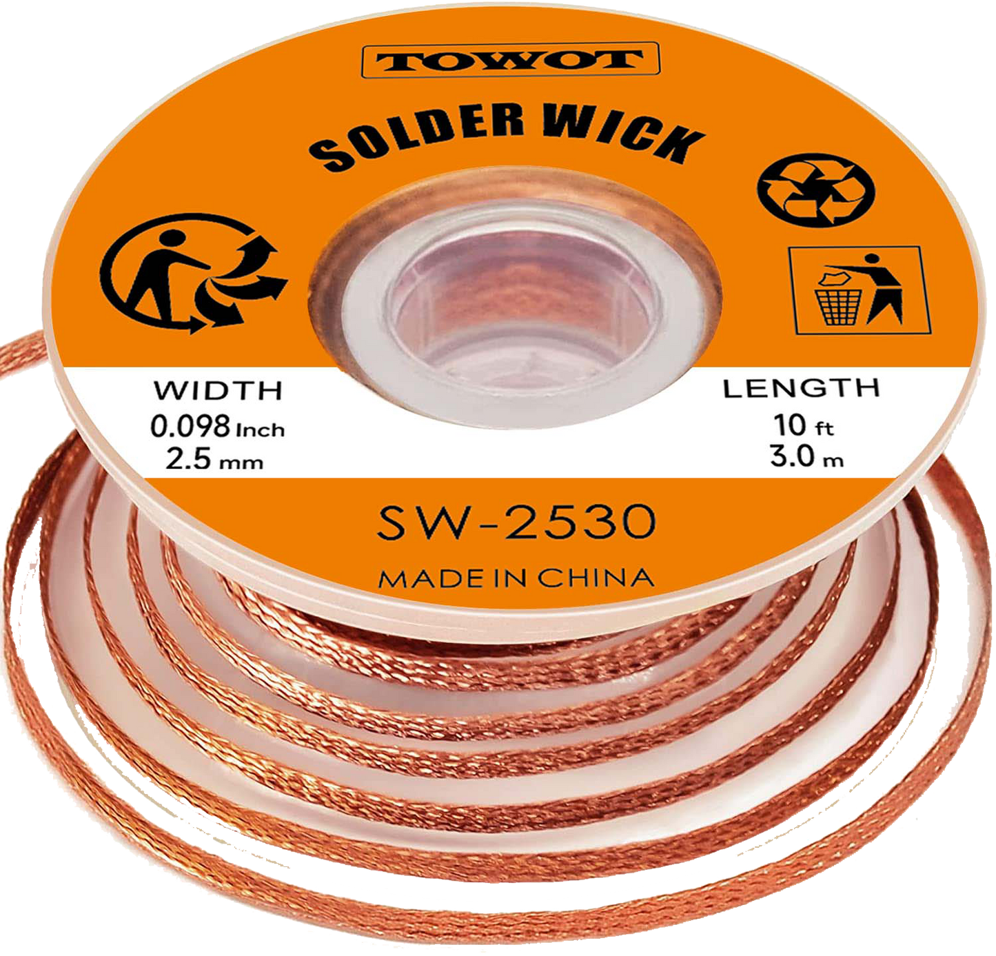TOWOT Solder Wick Braid With Flux No-Clean Electronic, Desoldering Wick Braid Remover.Desolder Soldering 2.5mm W 0.10'' L 9.8'