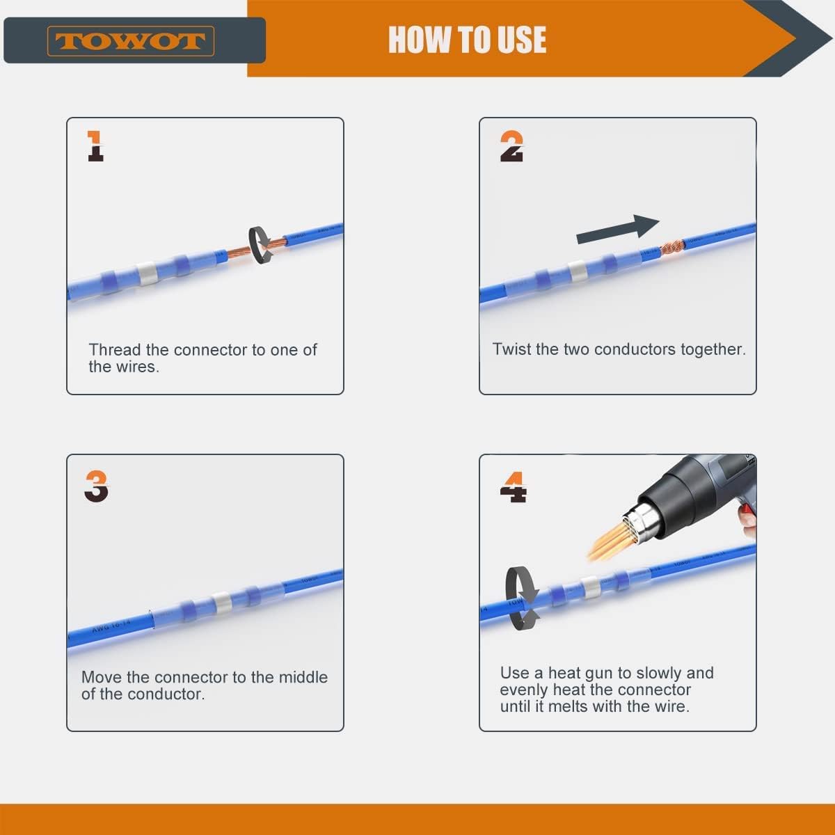 TOWOT No-Clean Solder Wick & 120PCS Heat Shrink Butt Connectors, Solder Seal Wire Connectors, Waterproof & Insulated & Corrosion Electrical Wire Terminals for Truck Marine Automotive Boat Wire Joint