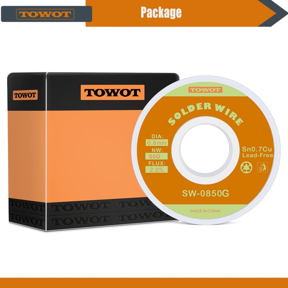 TOWOT Lead Free Rosin Core Solder Wire for Electrical Soldering, Content 2.0% Solder Flux Sn0.7Cu