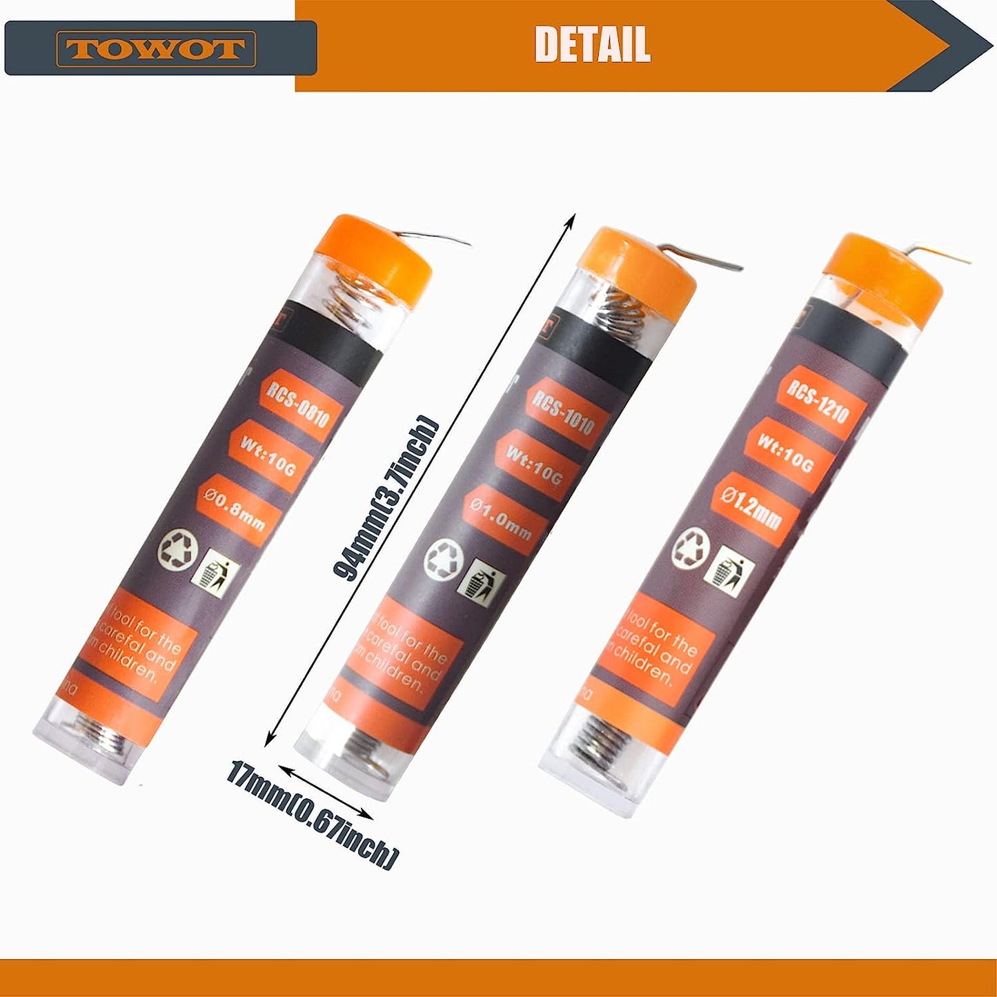 TOWOT Solder Wire with Rosin Core 3 PCS (1.2 mm/1.0 mm/0.8 mm) 10g, Content 1.8% Solder Flux Sn60-Pd40