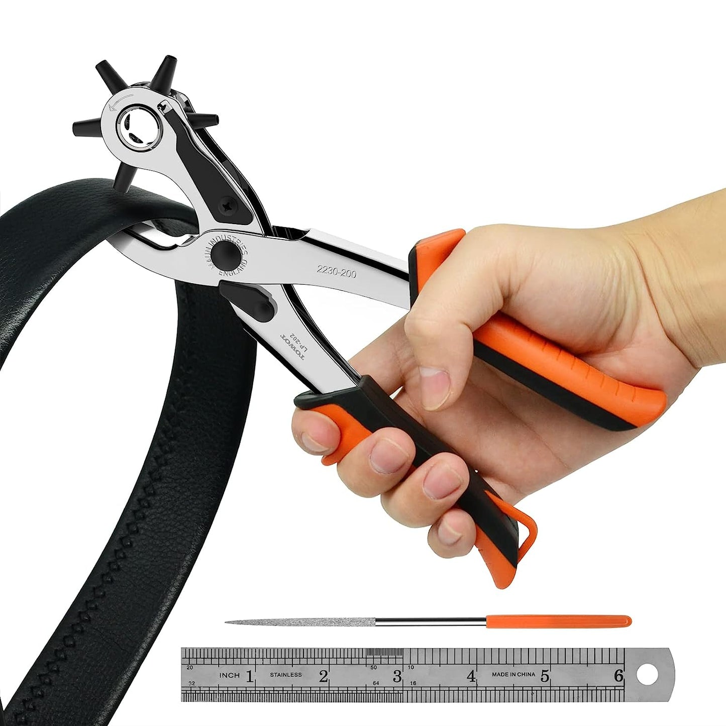 TOWOT Belt Hole Puncher Kit, Upgraded Version Leather Hole Punch for Belt, Saddles, Shoes, Fabric, DIY & Craft Projects, 6 Holes Heavy Duty Rotary Puncher, Easily Punches Perfect Round Holes