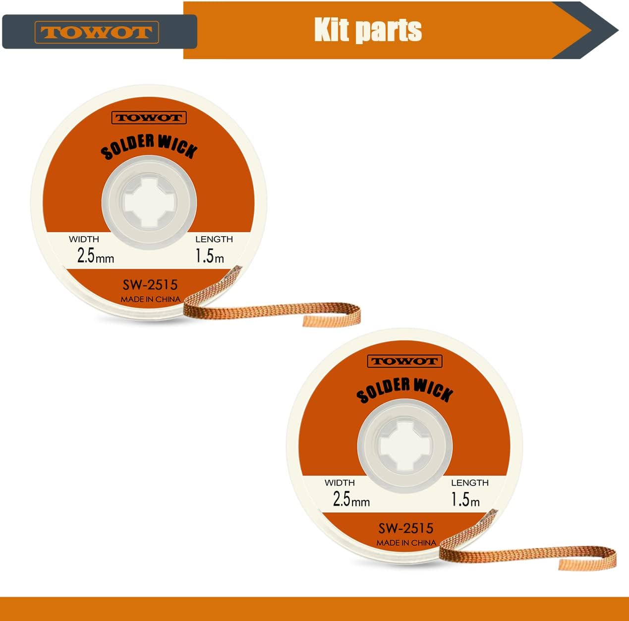 TOWOT Desolding Pump & 2PCS Desoldering Wick (Length: 1.5m; Width: 2.5mm) Used to Remove the Solder and Disassemble Electrical Components, No-Clean Solder Wick Braid