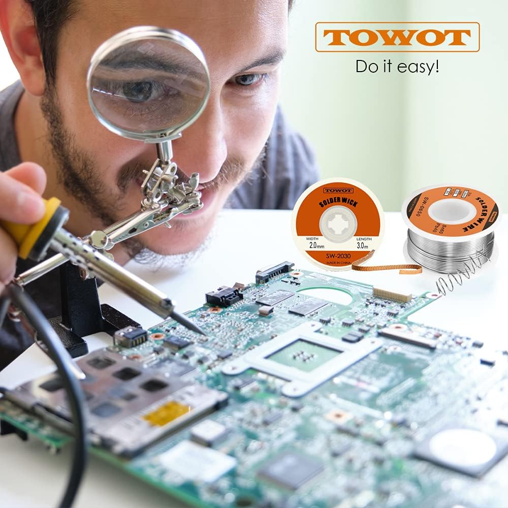 TOWOT 63-37 High Purity Tin Lead Rosin Core Solder Wire for Electrical Soldering, Content 1.8% Solder flux