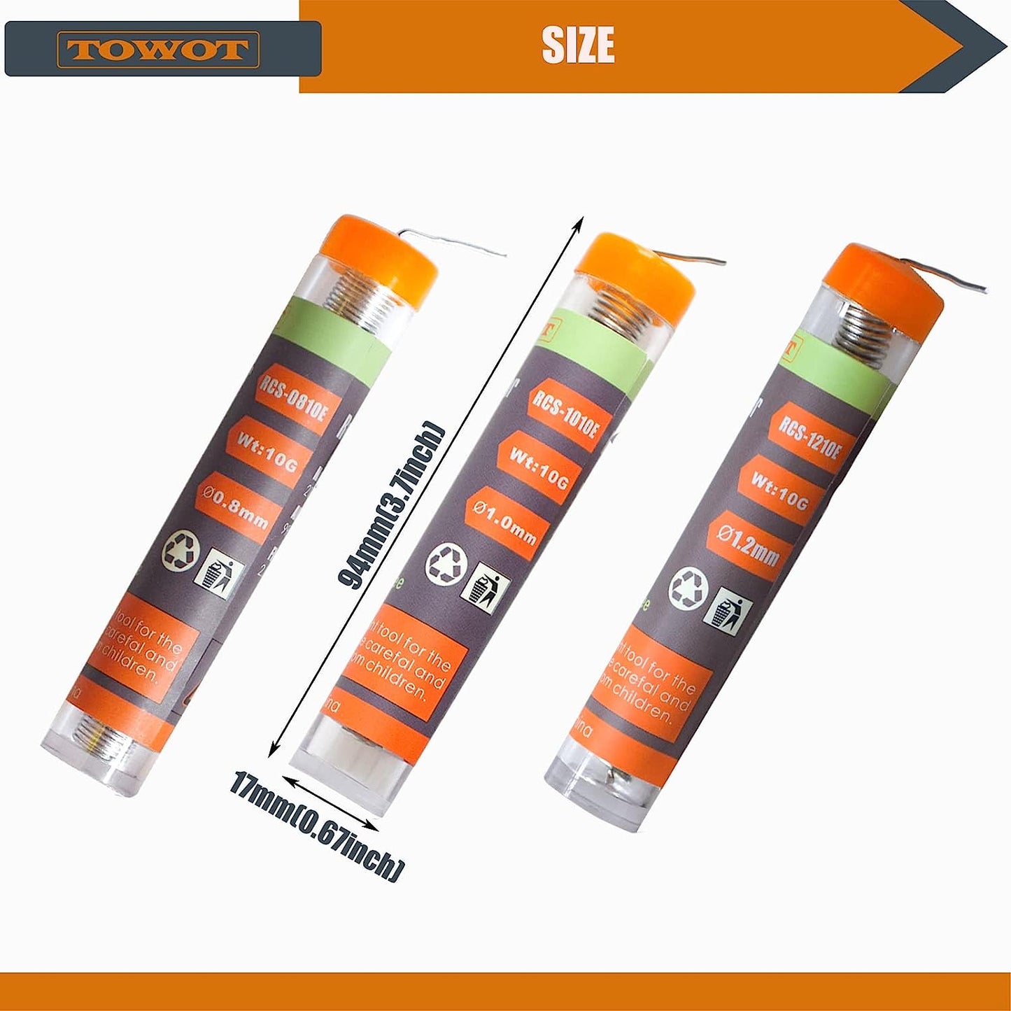 TOWOT Lead Free Solder Wire with Rosin Core, 3 PCS (1.2 mm/1.0 mm/0.8 mm) 10 g Tin Lead Rosin Core Flux Iron Welding Tool for Electrical Soldering