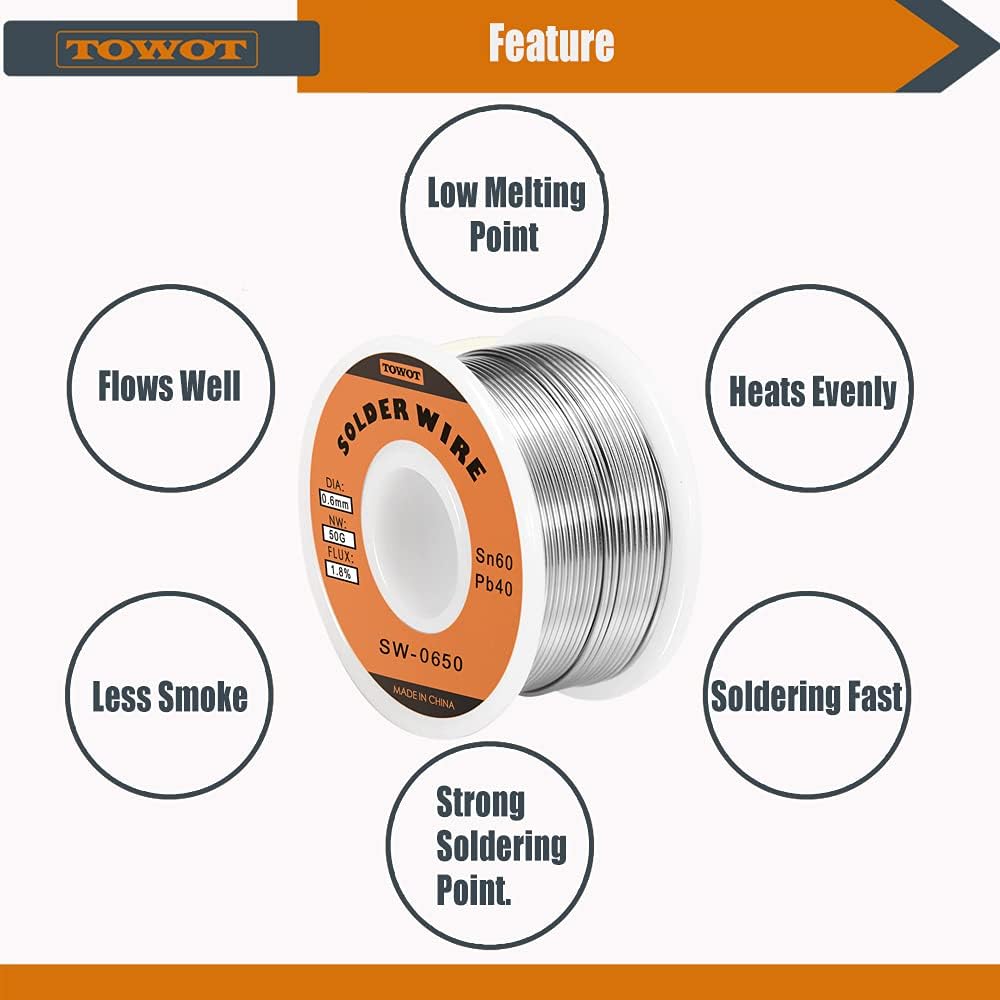 TOWOT Tin Lead Rosin Core Solder Wire for Electrical Soldering, Content 1.8% Solder Flux Sn60-Pd40