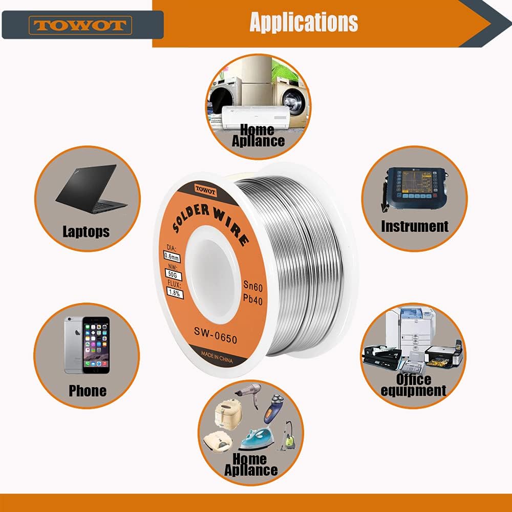 TOWOT Tin Lead Rosin Core Solder Wire for Electrical Soldering, Content 1.8% Solder Flux Sn60-Pd40
