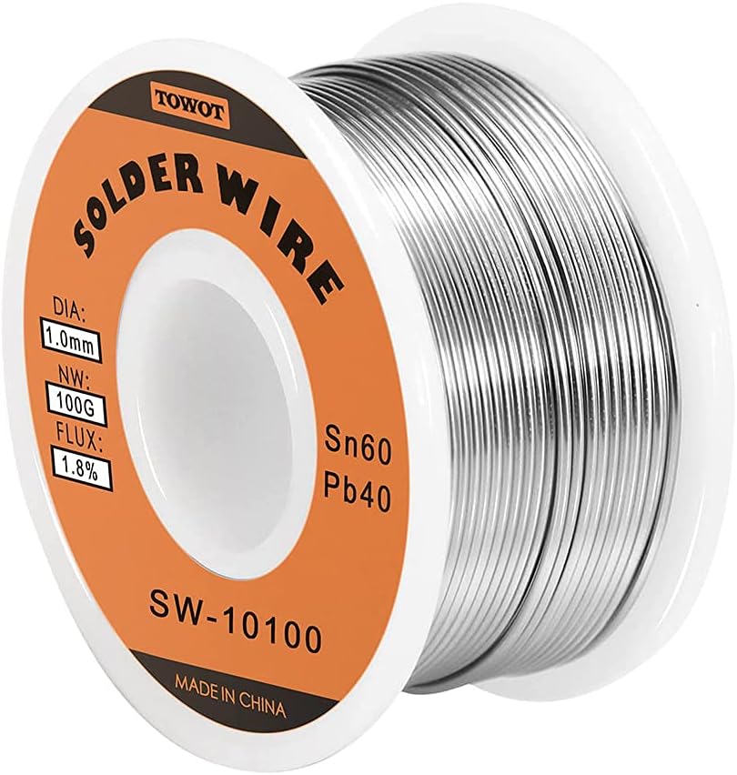 TOWOT Tin Lead Rosin Core Solder Wire for Electrical Soldering, Content 1.8% Solder flux Sn60-Pd40 (1.0mm, 100g) & Precision Tweezers, 5 PCS Machine Tweezers Made of Stainless Steel Heat Resistant fo