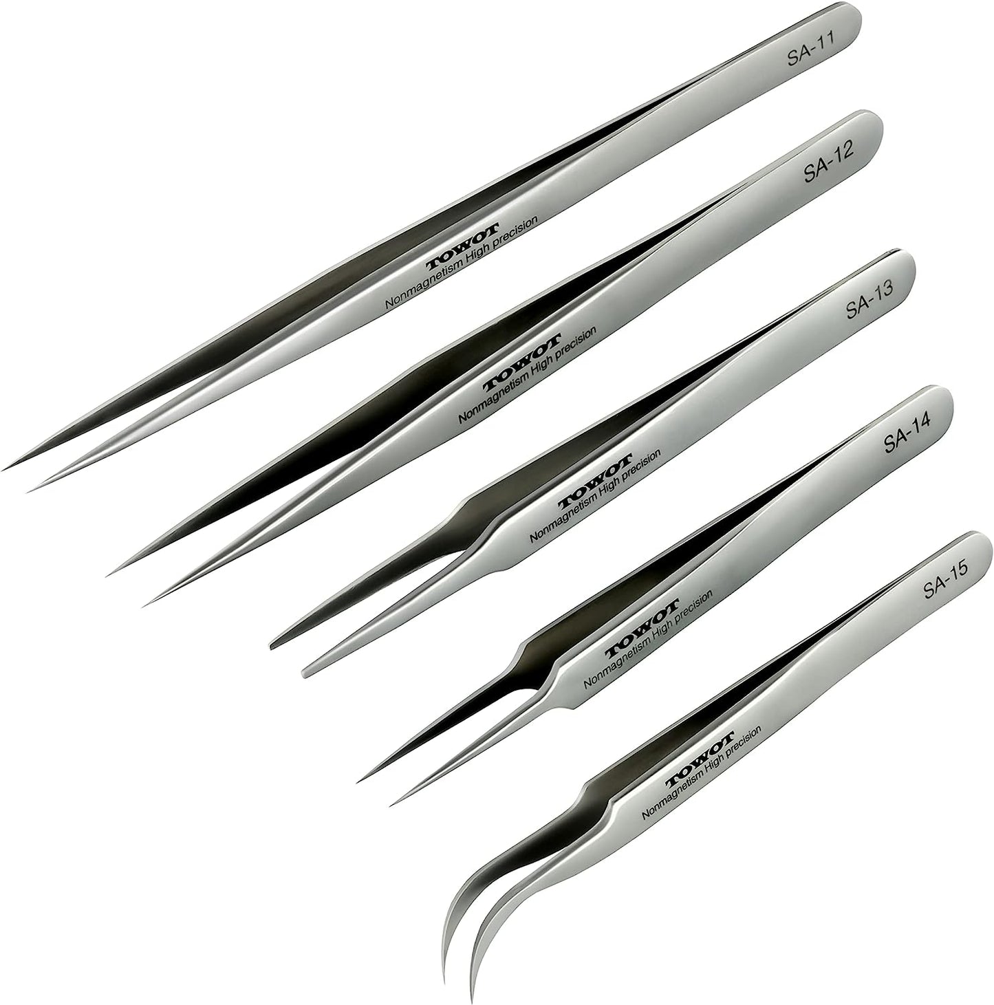 Precision Tweezers, 5 PCS Machine Tweezers Made of Stainless Steel Heat Resistant for Craft, Electronics, Soldering, Medical and Experimental Work, Jewelry-Making, Non-Magnetic Tweezers, by TOWOT