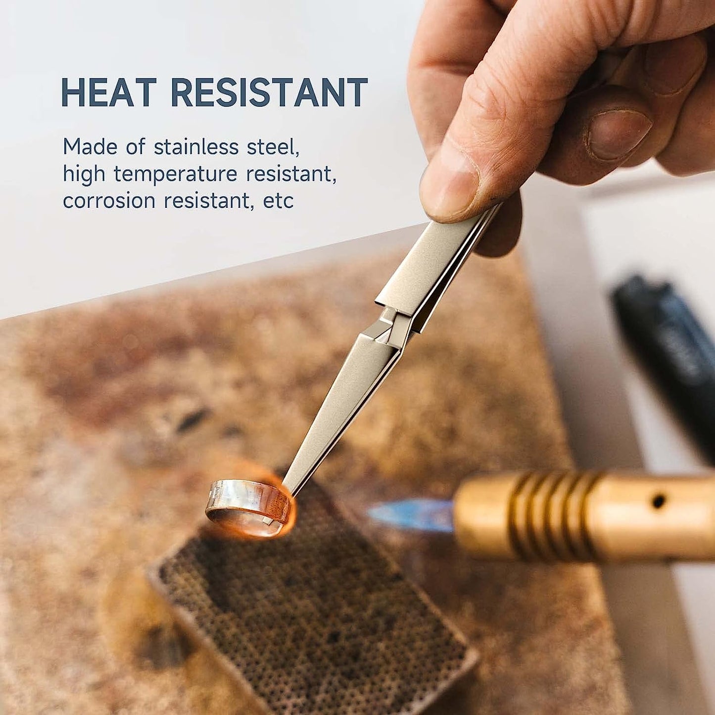 TOWOT Precision Tweezers Reverse Tweezers For Electronic Soldering Precision Reverse Ceramic Tweezers Non-Conductive Heat Resistant (Reverse Tweezer Set)