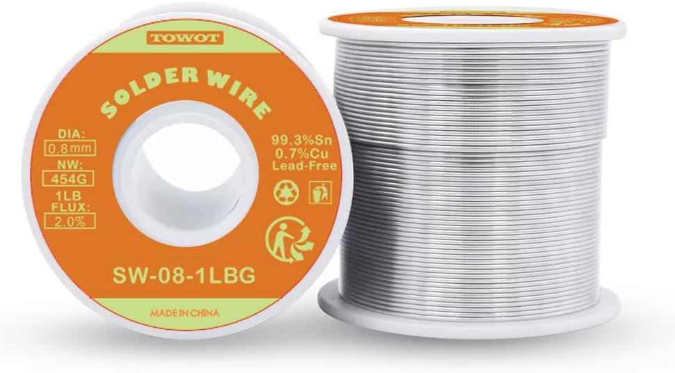 TOWOT Lead Free Rosin Core Solder Wire for Electrical Soldering, Content 2.0% Solder Flux Sn0.7Cu