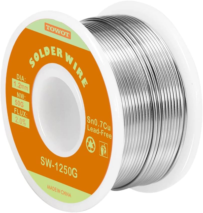 TOWOT Lead Free Rosin Core Solder Wire for Electrical Soldering, Content 2.0% Solder Flux Sn0.7Cu