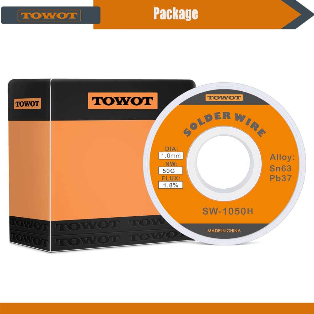 TOWOT 63-37 High Purity Tin Lead Rosin Core Solder Wire for Electrical Soldering, Content 1.8% Solder flux