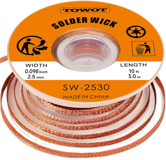 TOWOT Solder Wick Braid With Flux No-Clean Electronic, Desoldering Wick Braid Remover.Desolder Soldering 2.5mm W 0.10'' L 9.8'