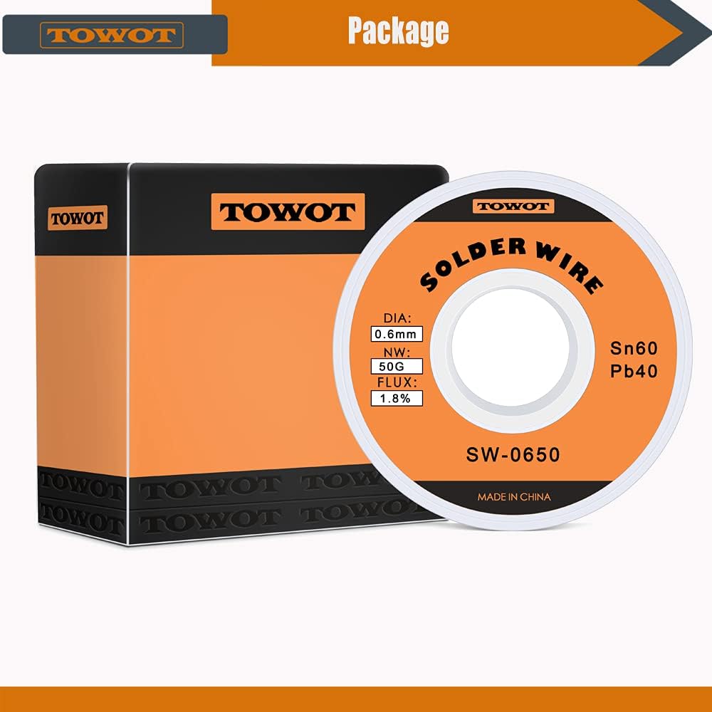TOWOT Tin Lead Rosin Core Solder Wire for Electrical Soldering, Content 1.8% Solder Flux Sn60-Pd40