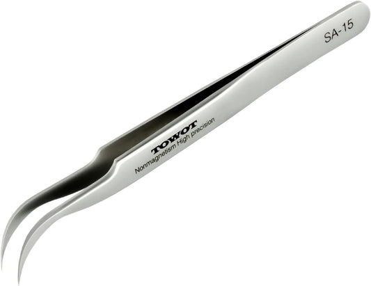 TOWOT Precision Tweezers, Stainless Steel Eagle Beak Tweezers for Craft, Electronics, Soldering, Medical and Experimental Work, Jewelry-Making, Non-Magnetic Curved Tweezers