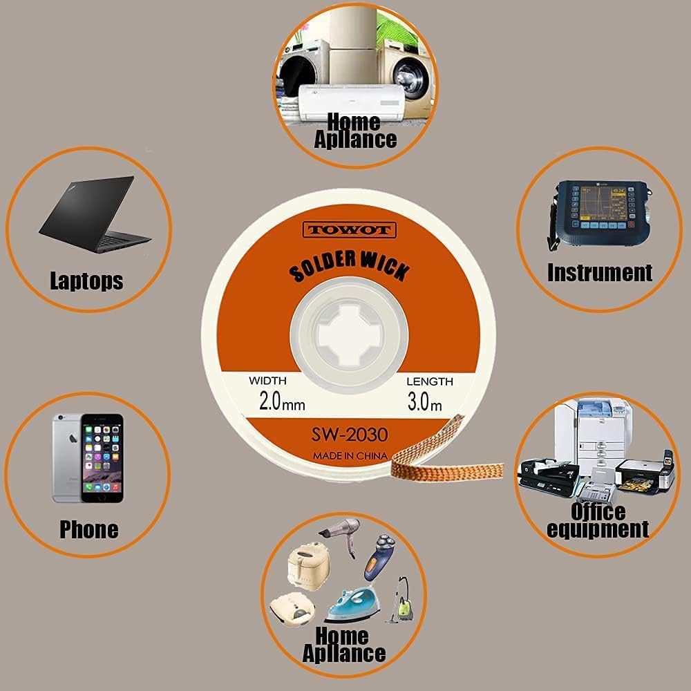 TOWOT Solder Wick Braid with Flux No-Clean Electronic, Desoldering Wick Braid Remover.Desolder Soldering 2.5mm W 0.10'' L 5'