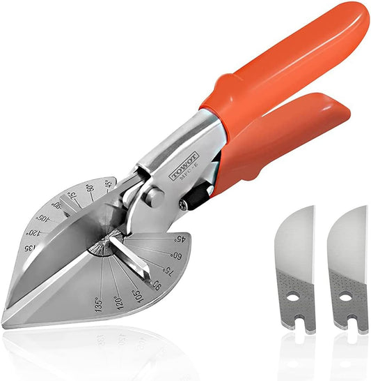 TOWOT Multi Angle Miter Shears, Angle Cutter Adjustable At 45 To 135 Degree With Safety Lock Miter Shears for Crafting, Plastic, PVC & Molding Trim, Angle Cutting Tool Including 2 Spare Blades