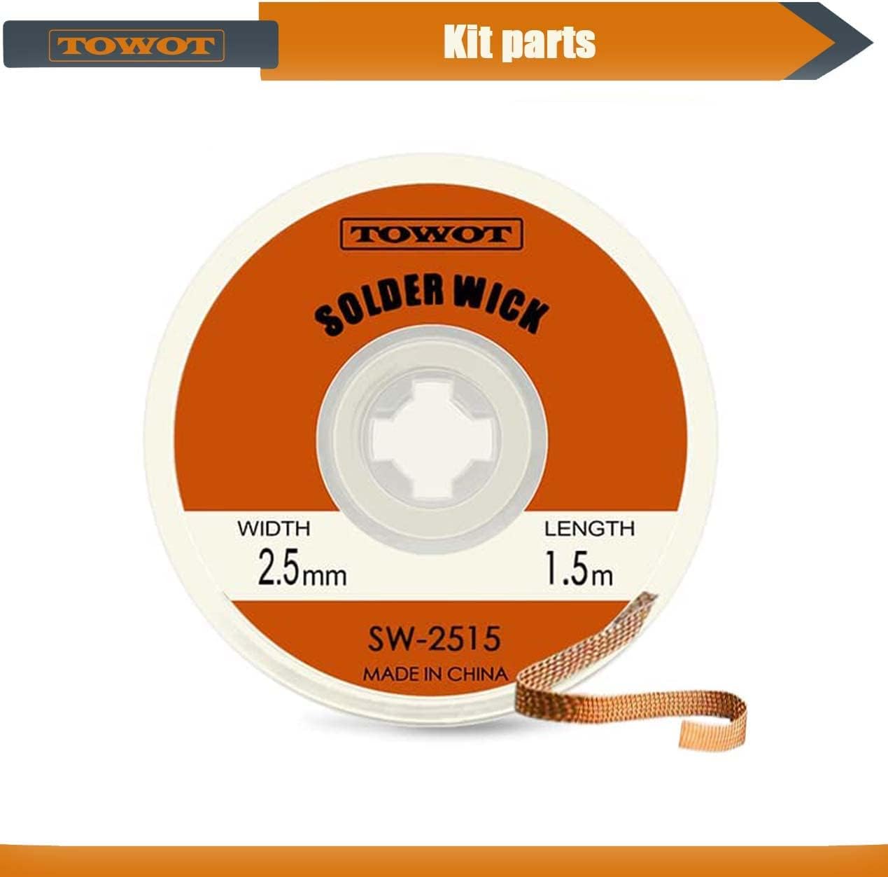TOWOT Solder Wick Braid with Flux No-Clean Electronic, Desoldering Wick Braid Remover.Desolder Soldering 2.5mm W 0.10'' L 5'