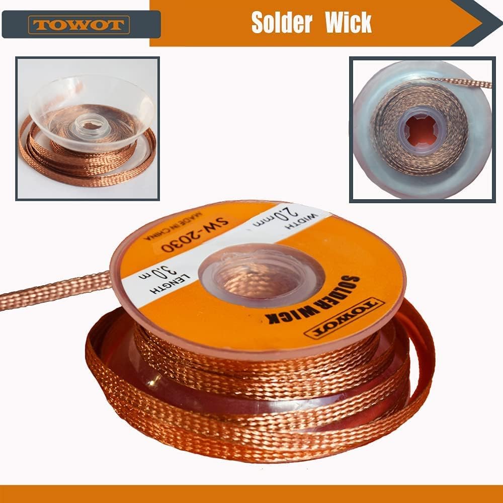 TOWOT Solder Wick Braid with Flux No-Clean Electronic, Desoldering Wick Braid Remover.Desolder Soldering 2.5mm W 0.10'' L 5'