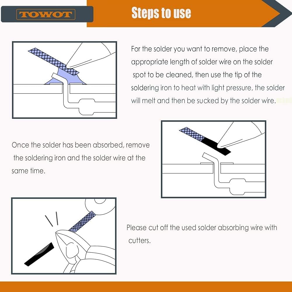 TOWOT Solder Wick Braid with Flux No-Clean Electronic, Desoldering Wick Braid Remover.Desolder Soldering 2.5mm W 0.10'' L 5'