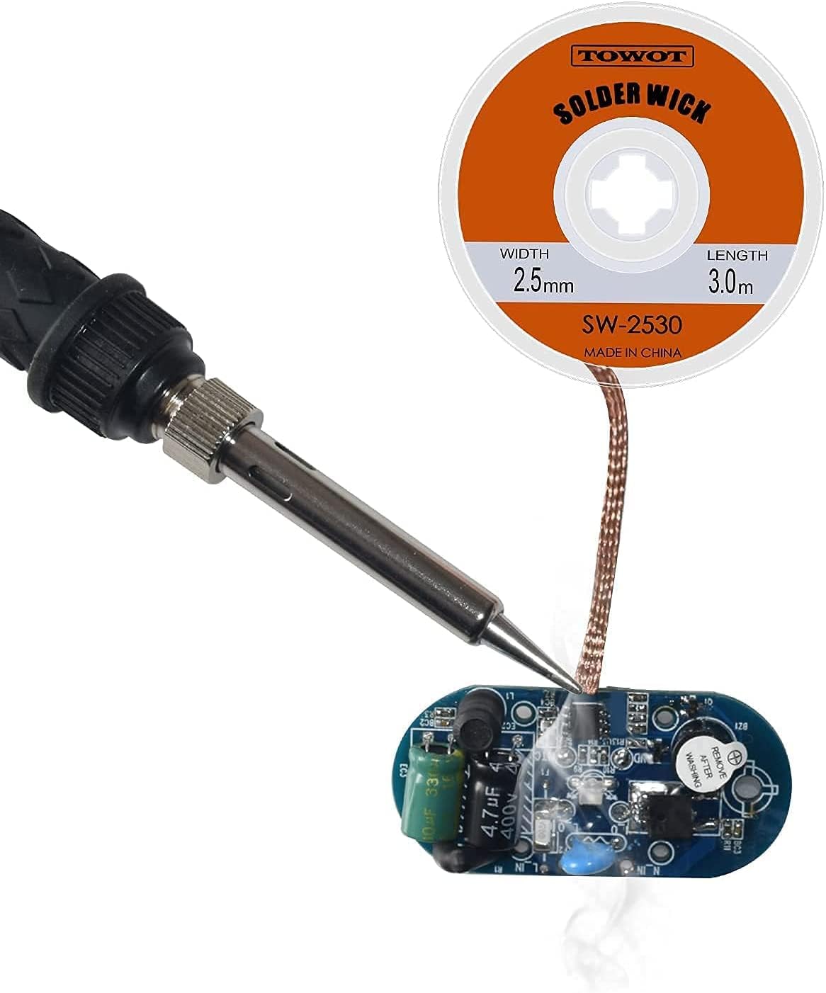 TOWOT Solder Wick Braid with Flux No-Clean Electronic, Desoldering Wick Braid Remover.Desolder Soldering 2.5mm W 0.10'' L 5'