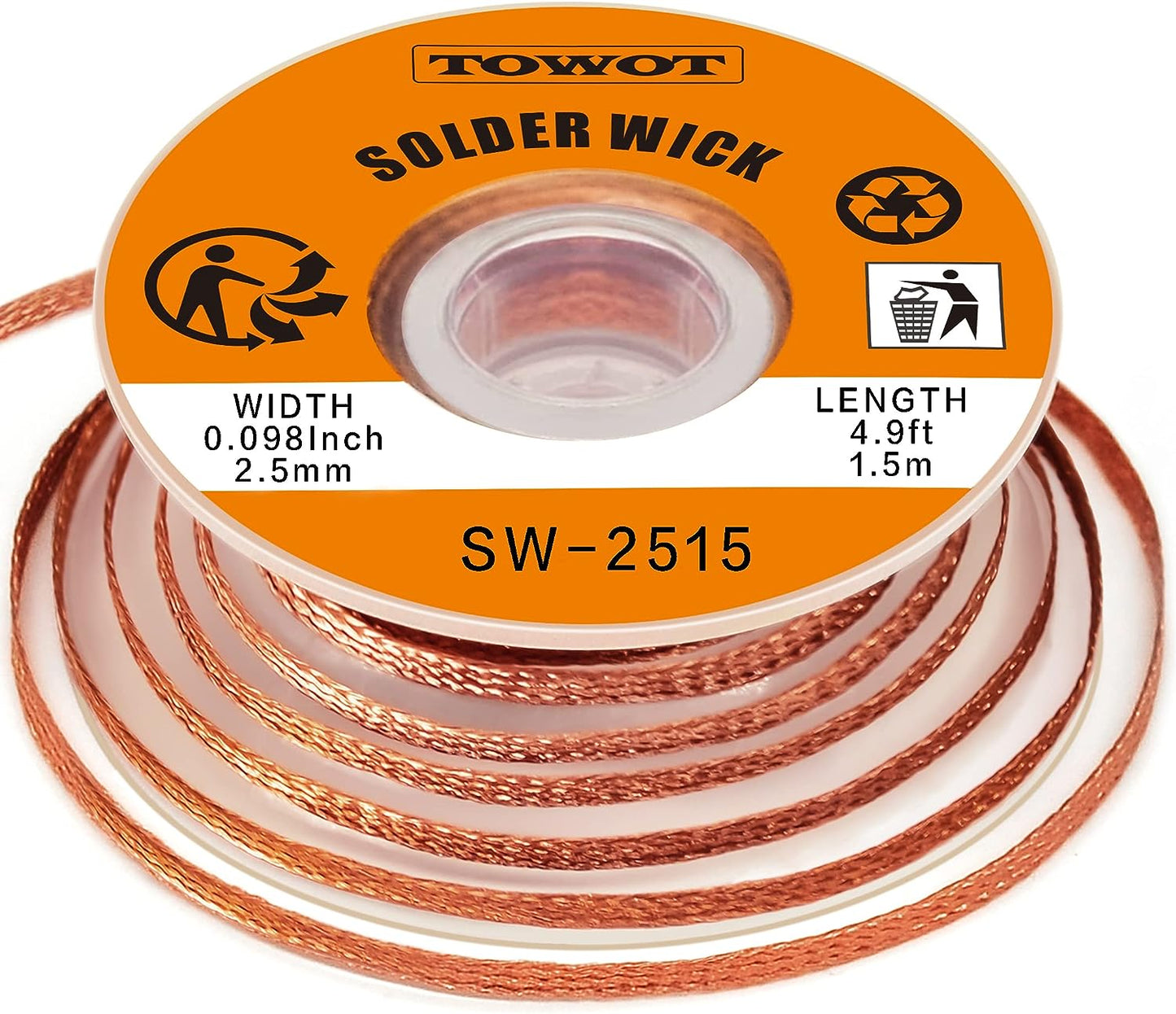 TOWOT Solder Wick Braid with Flux No-Clean Electronic, Desoldering Wick Braid Remover.Desolder Soldering 2.5mm W 0.10'' L 5'